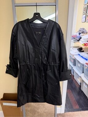 Kobi Halperin Black Faux Leather Drawstring-Waist Jacket